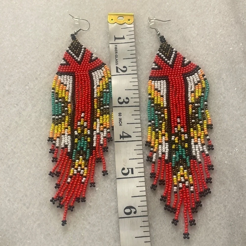 Earrings Aztec Style Hand Loom Beaded Boho Dangle pierced Jewelry New size OS